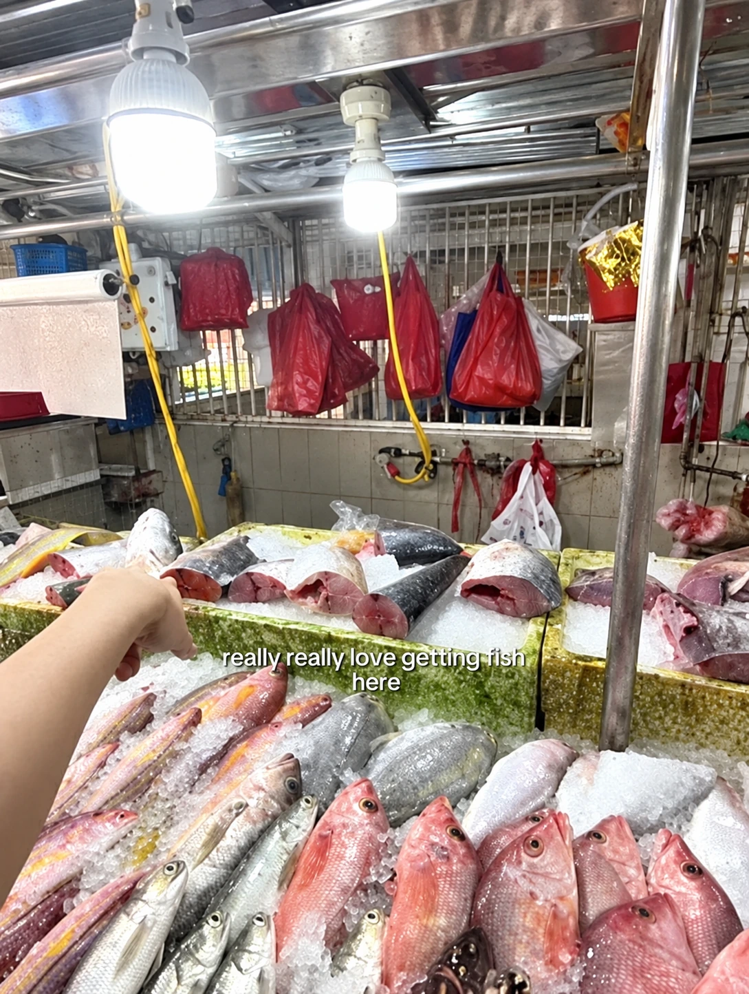 Fresh fish counter at Kebun Baru Market